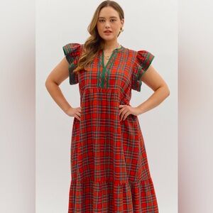 ENTRO Plaid Red and Green Women's Plaid Dress Christmas Dress Holiday Dress